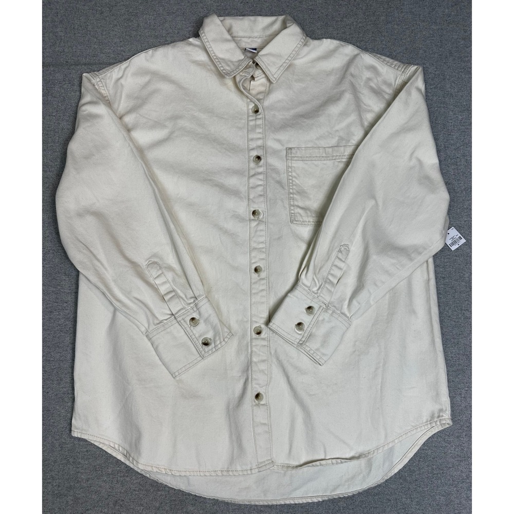 NWT Old Navy Denim Shirt Mens Size M Ivory Cream Button Down Cotton Twill